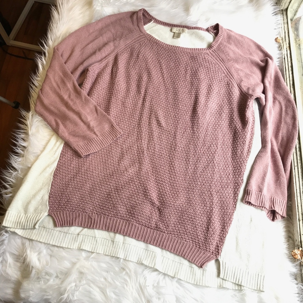 Ann Taylor LOFT Lavender Blush White Cozy Sweater